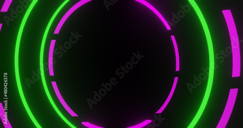 Render with intermittent neon purple and green circles