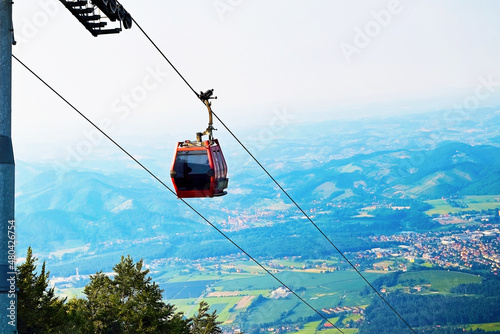 Cable car going up the mountain