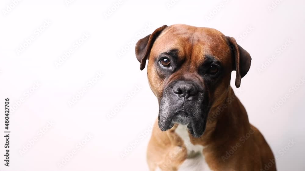 brown german boxer dog on white background close-up brown german boxer dog on white background close-up