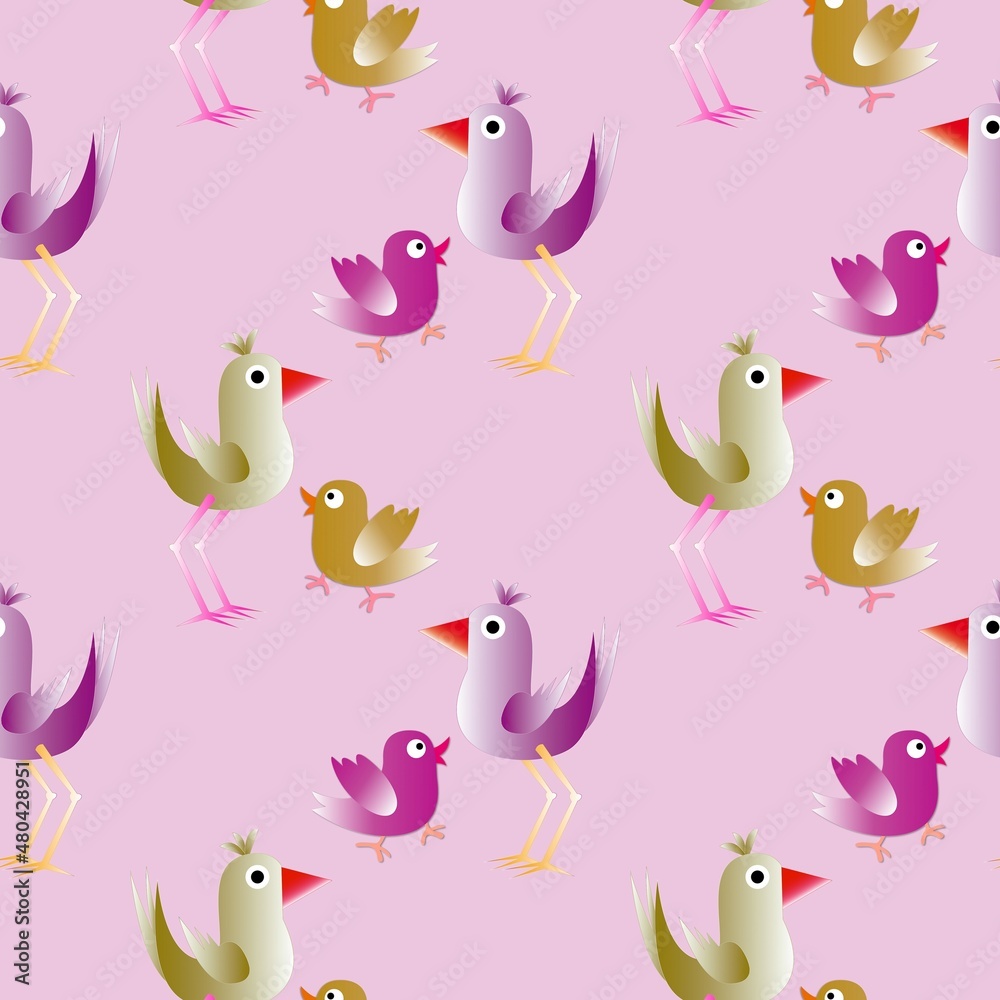 Seamless background with chickens...Cartoon illustration as texture with birds...Happy Easter.