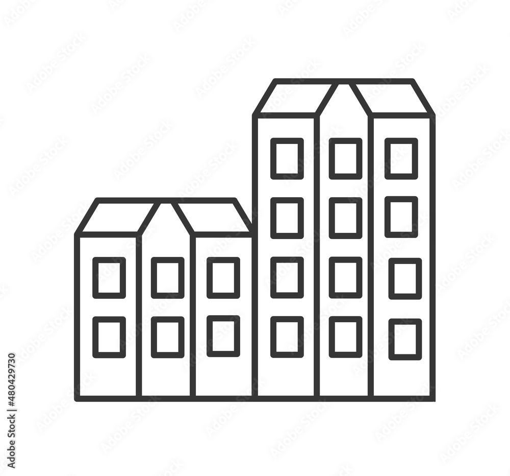 Linear urban buildings and illustrations of houses and architectural signs Linear urban buildings and illustrations of houses and architectural signs