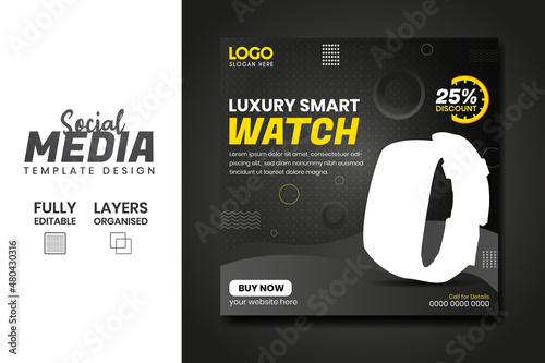 Smart watch product sale and promotional social media post ad banner  template design. Gadget product advertising feed with super collection.