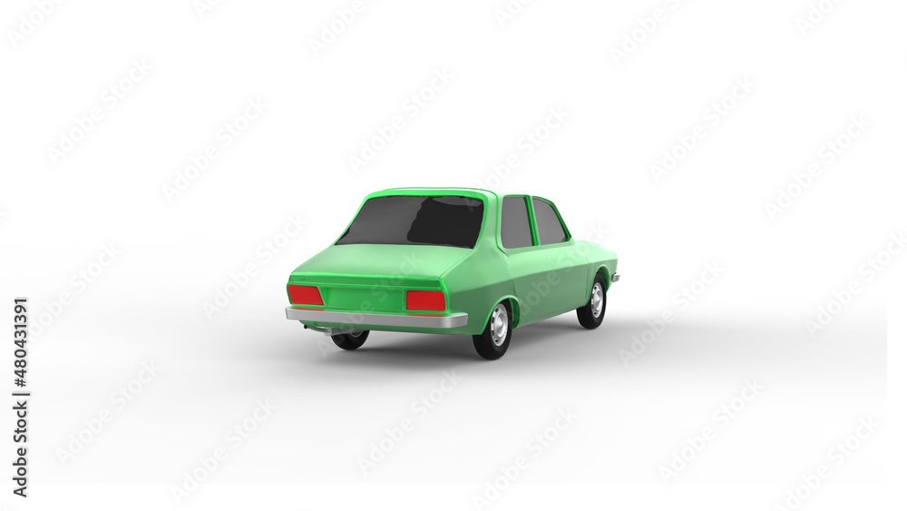 green car rear view with shadow 3d render