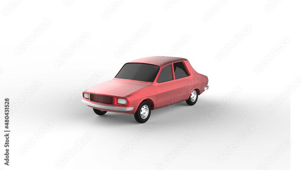 red car angle view with shadow 3d render