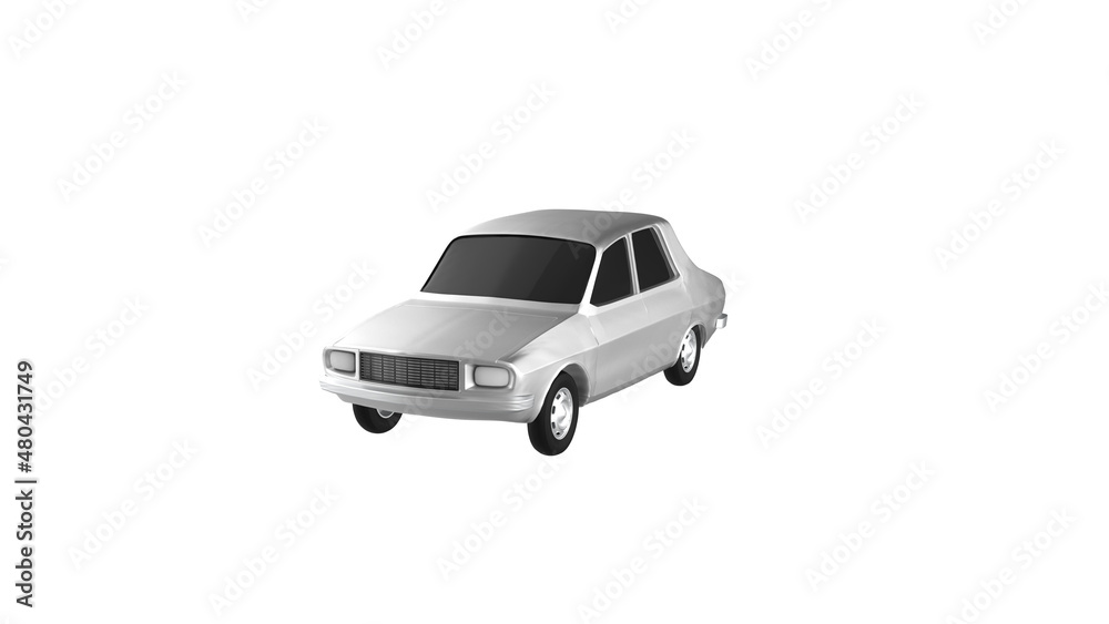 white car angle view without shadow 3d render