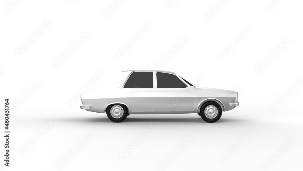 white car side view with shadow 3d render
