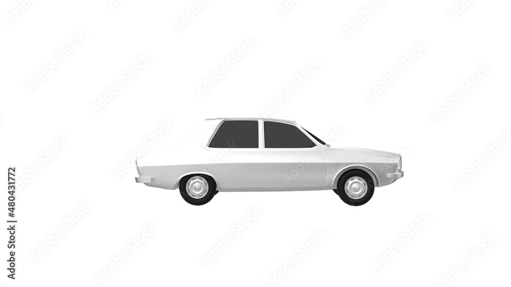 white car side view without shadow 3d render