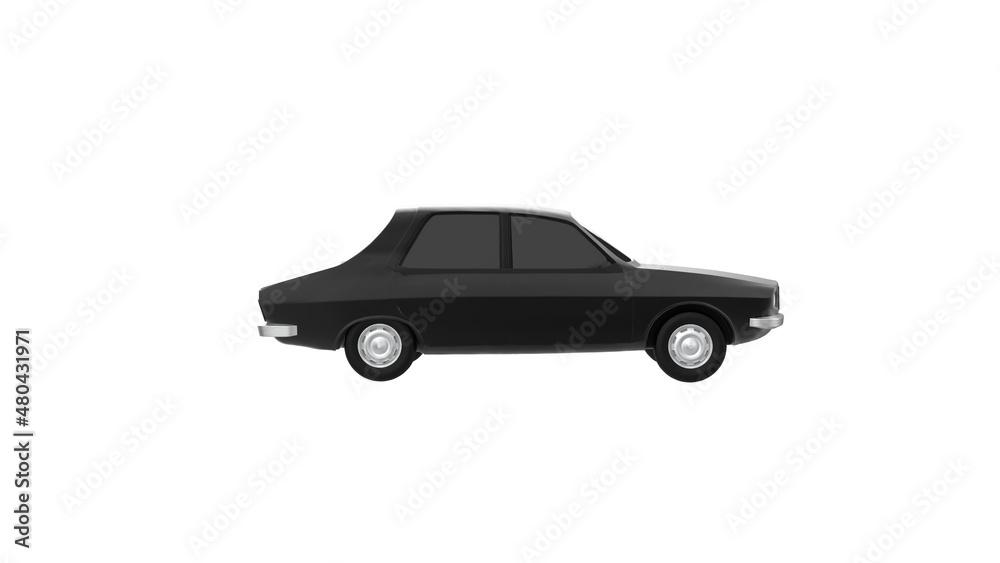 black car side view without shadow 3d render