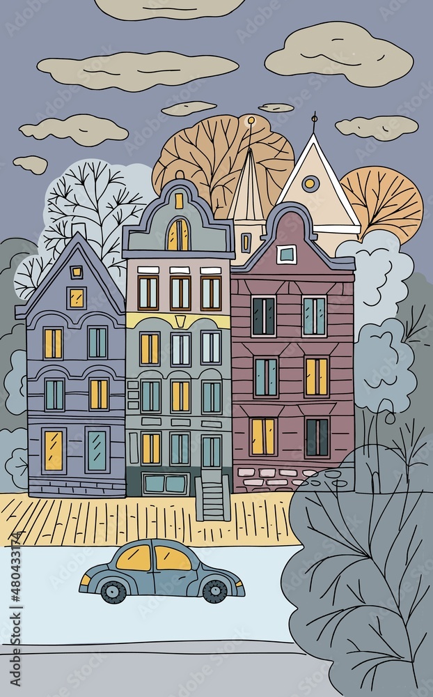 coloring city street houses road car amsterdam hand drawn vector illustration postcard antistress for kids coloring city street houses road car amsterdam hand drawn vector illustration postcard antistress for kids