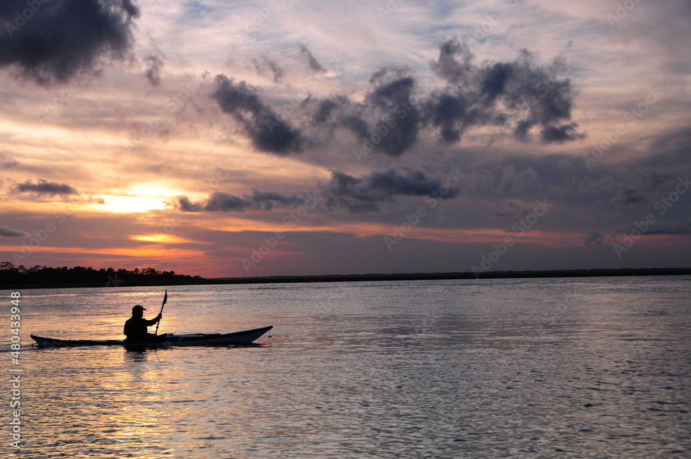 Kayak, sunset, nature, sports, water