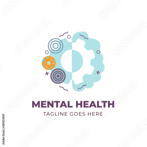 Vector flat psyhologic Mental Health logo in modern colors, the brain looks like free and creative, isolated.