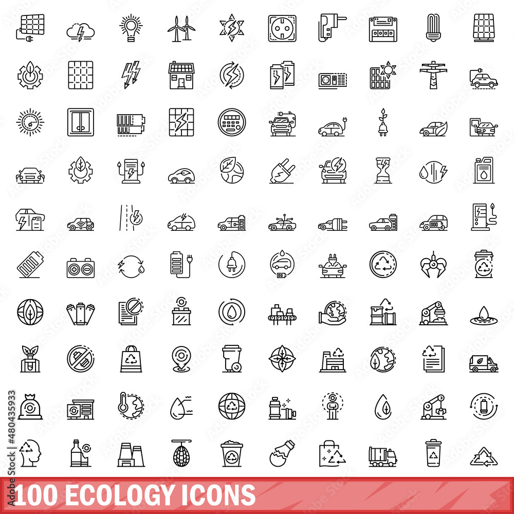 100 ecology icons set, outline style 100 ecology icons set, outline style