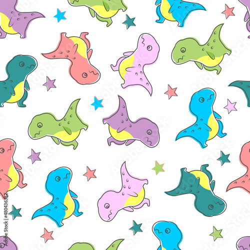 Obraz na płótnie Seamless baby pattern, dinosaur vector illustration, flat style, textile, cover w salonie