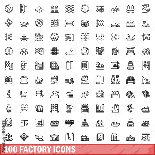 100 factory icons set, outline style