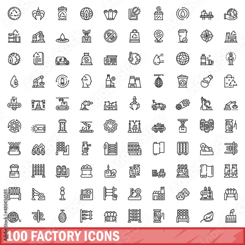 100 factory icons set, outline style