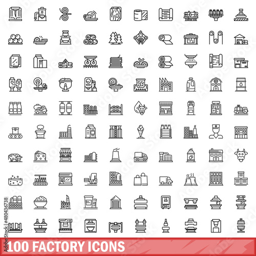 100 factory icons set, outline style