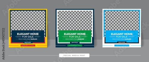 Modern Real Estate social media post, easily editable, colorful, and elegant design. real estate social media post web banner template