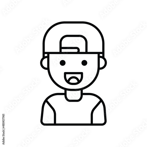 Happy Sports Kid With Cap Line Character Icon