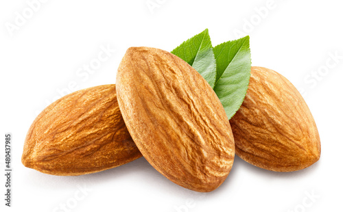 Group of almonds, isolated on white background