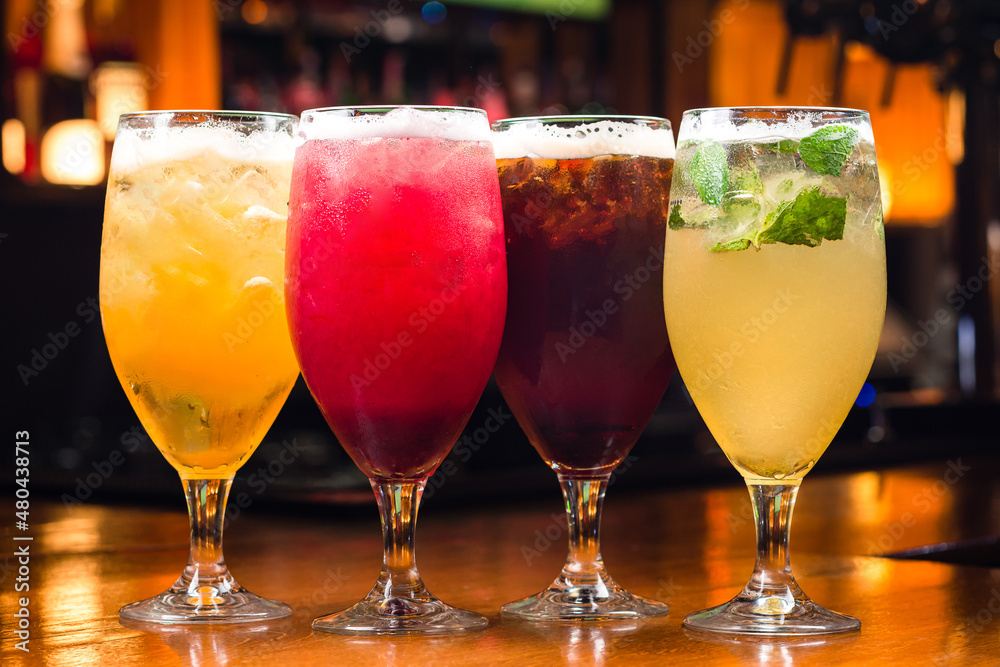 set cocktails with beer on the bar counter