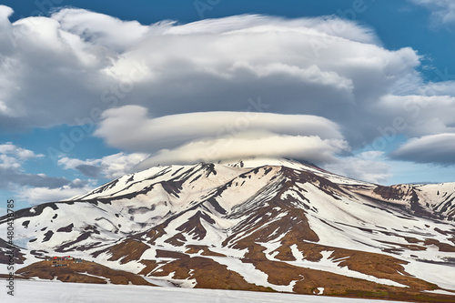 Volcanoes of Kamchatka, Russia. Travel and tourism on the Kamchatka peninsula. Adventure with active hiking and mountaineering photo