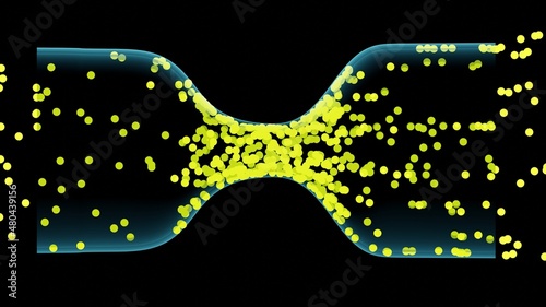 Billede på lærred Particles flowing through tube with wide , narrow openings