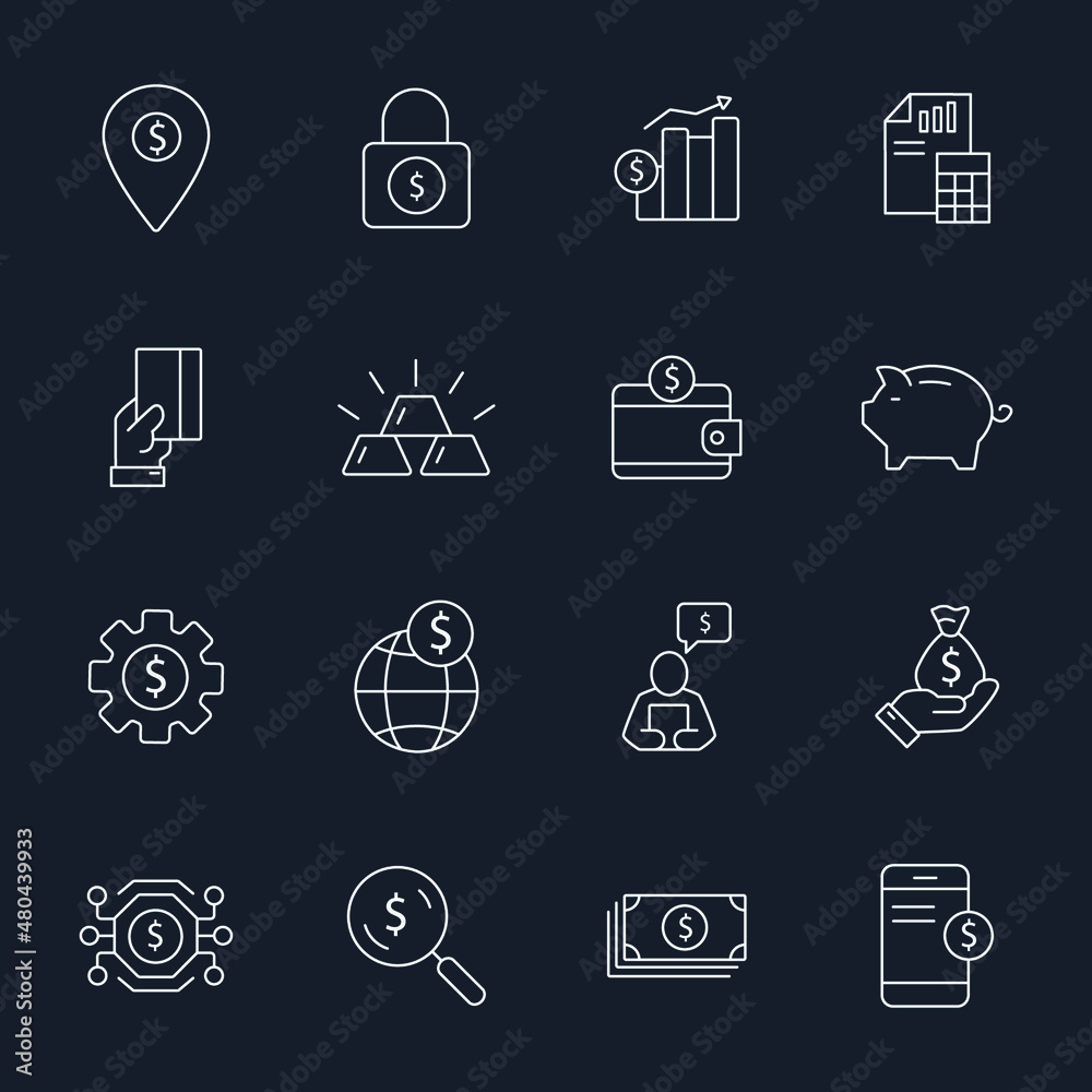 Finance icons set . Finance pack symbol vector elements for infographic web Finance icons set . Finance pack symbol vector elements for infographic web