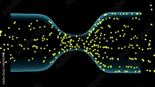 Photos Particles flowing through tube with wide , narrow openings