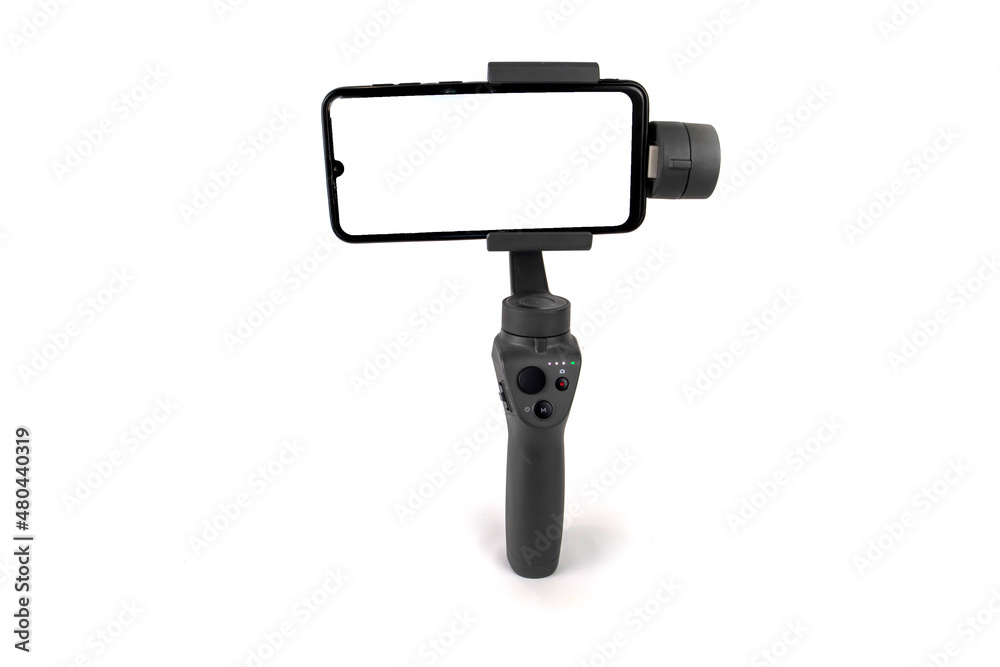 Steadicam with phone isolated on white Steadicam with phone isolated on white