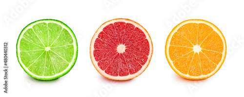 slice of lime, grapefruit, orange. isolated on white background ready to use