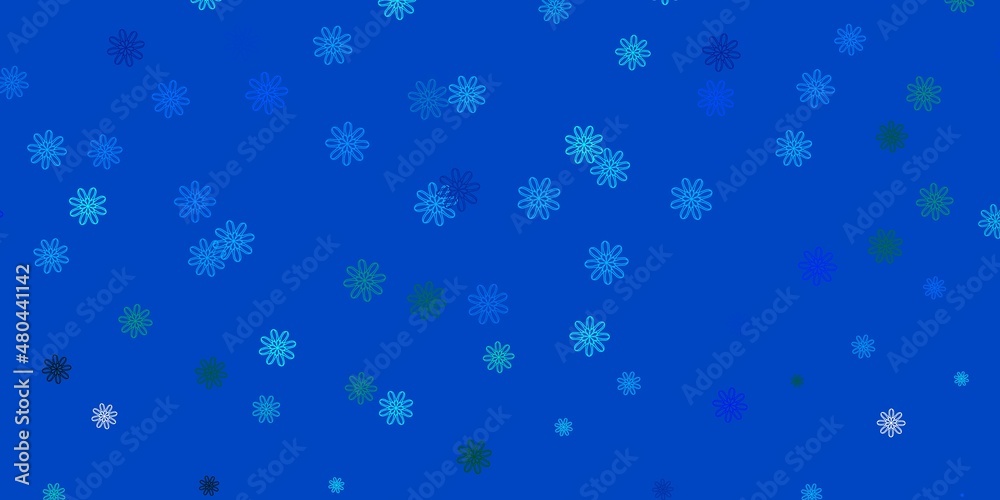 Light Blue, Green vector doodle pattern with flowers. Light Blue, Green vector doodle pattern with flowers.