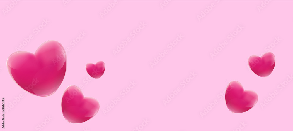 flying hearts on a pink background. Vector symbols of love for Happy Women, Mother, Valentine's Day, greeting card design. 