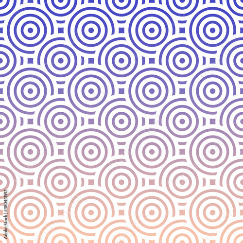 Abstract blue and orange overlapping circles, ethnic pattern background.