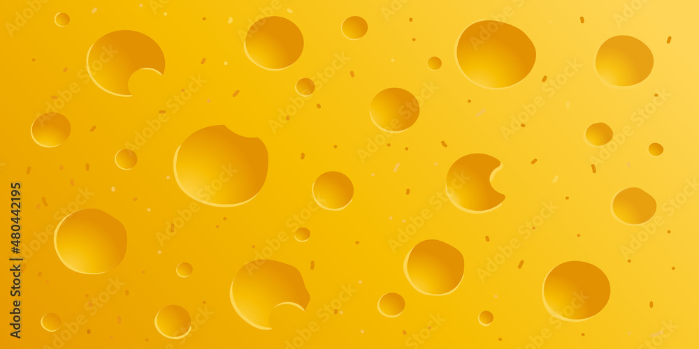 Cheese background Vector illustration. Slice porous yellow Swiss cheese Maasdam, Edam. Cheese Day