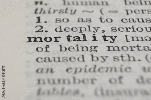 Bilde på lerret Mortality dictionary definition close-up. Shallow depth of field.