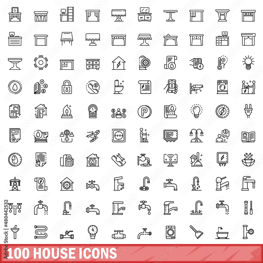 100 house icons set, outline style 100 house icons set, outline style