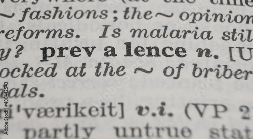 Prevalence dictionary definition close-up. Shallow depth of field. photo