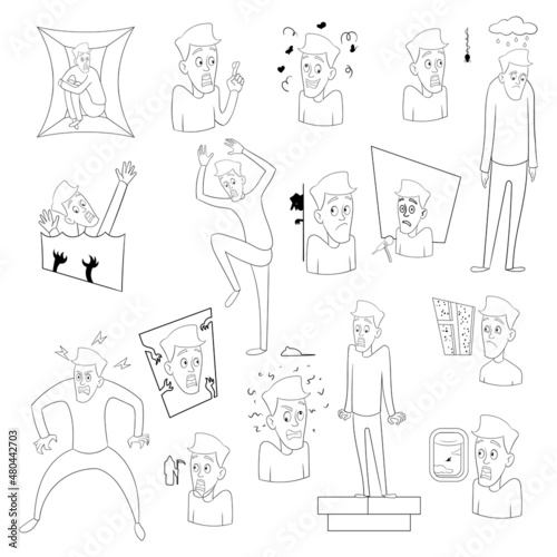 Various phobias icon set outline