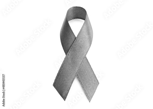 Grey ribbon isolated on white. World Cancer Day photo