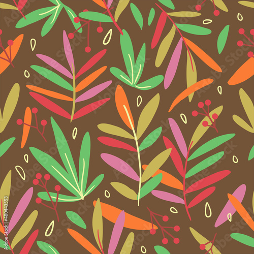 seamless pattern trendy leaves, botanical vector nature illustration