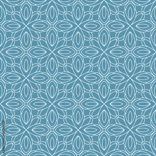 Vector ornament seamless pattern. Blue monochrome geometric background.