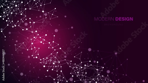 Vector abstract background grid. The pattern is a plexus  connections. Design digital technologies  networks. Dots and lines of wave texture  neon glow frame. Molecular structure. Medicine.