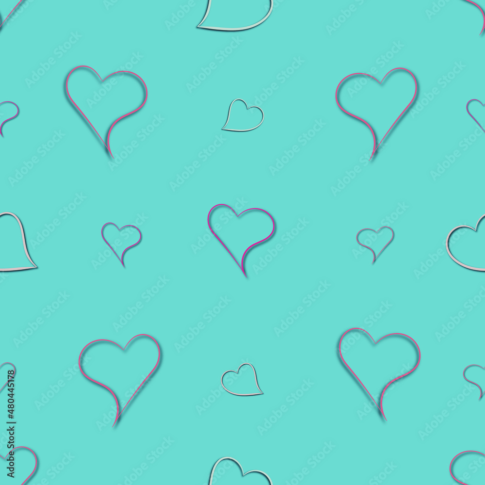 Hearts on a blue background. For Valentine's Day. Vector drawing for February 14th. SEAMLESS PATTERN WITH HEARTS. Anniversary drawing. For wallpaper, background, postcards.