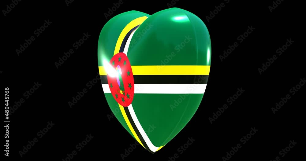 Flag of Dominica on turning Heart 3D Loop Animation with Alpha Channel 4K UHD 60FPS