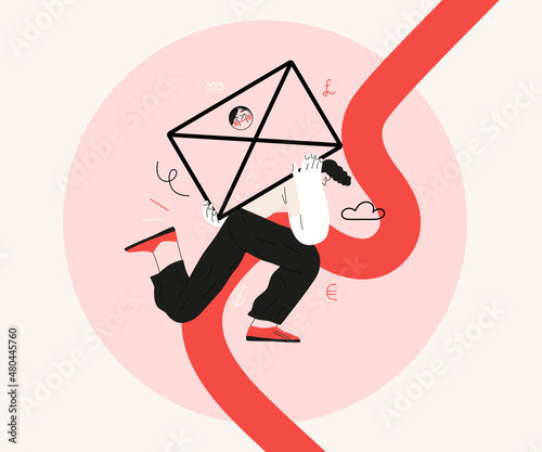 Startup illustration. Flat line vector modern concept illustration of a young man, startup metaphor. Concept of building new business, planning and strategy, teamwork and management, company processes