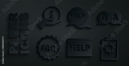Set Browser help, Question and Answer, Label with text FAQ, Checklist 24 hours service, Speech bubble Help and Information icon. Vector