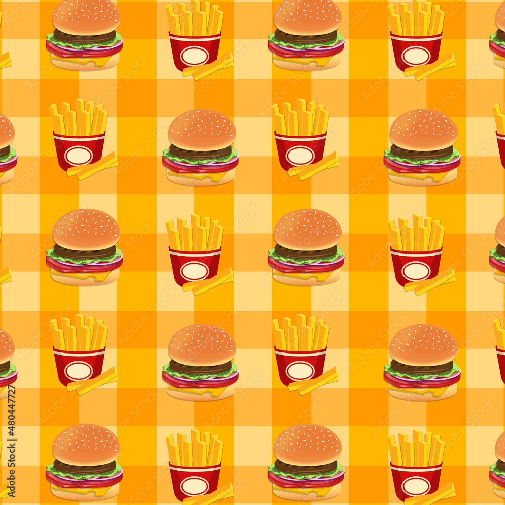 Seamless background burger and french fries fast food template illustration vector Seamless background burger and french fries fast food template illustration vector