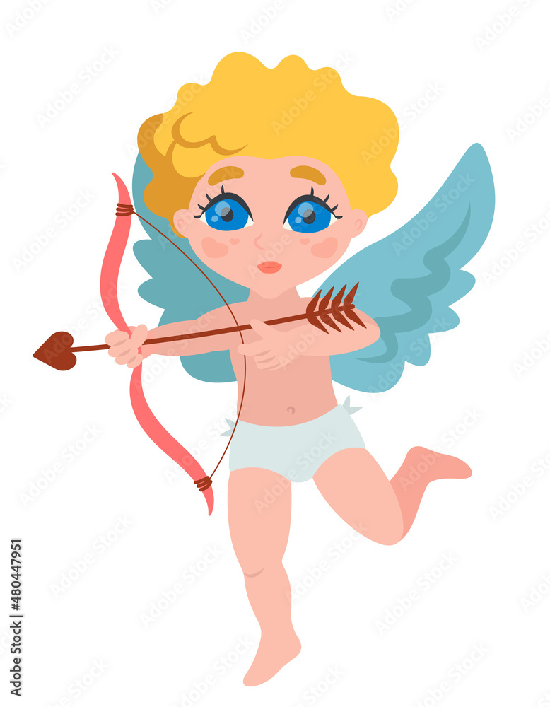 Cupid aiming bow. Cute cartoon character Cupid aiming bow. Cute cartoon character