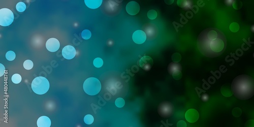 Light Blue, Green vector texture with circles, stars.