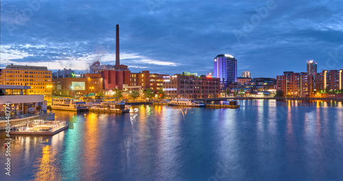 Stunning panoramic view of Tampere by blue hour